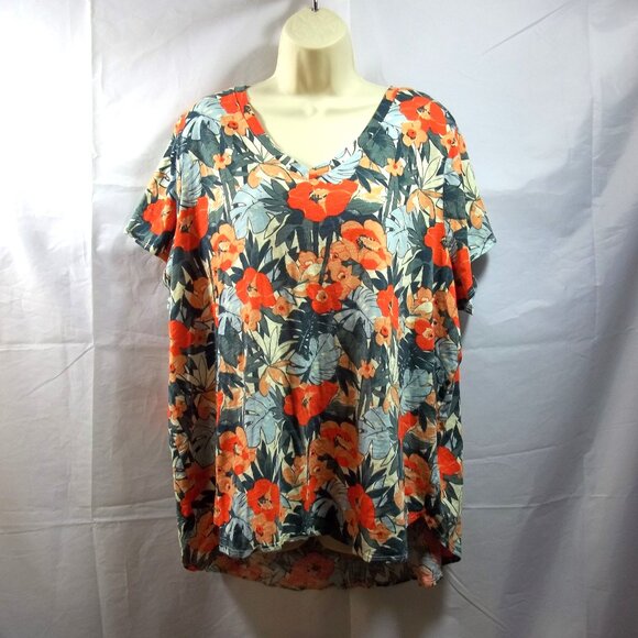 C&C California Womens Top Shirt Plus Size 3X V-Neck Floral Hi-Lo Multi Color - Picture 1 of 5